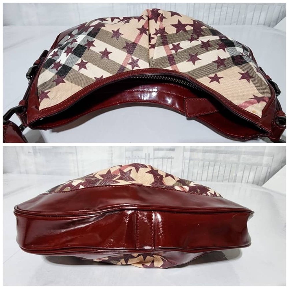 Authentic Burberry Nova Check Berry Red Star Small Hernville Hobo Bag Burgundy - Picture 6 of 13